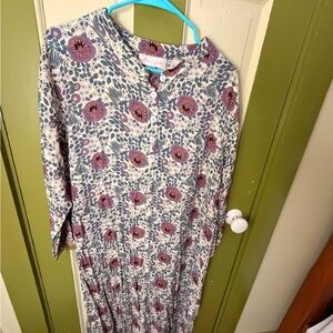 Natalie Martin  Button-Front Maxi Dress in Cream and Purple